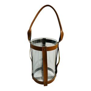 Glass Lantern Candle Holder, Leather Straps Lantern Holder. For Led Candles Only
